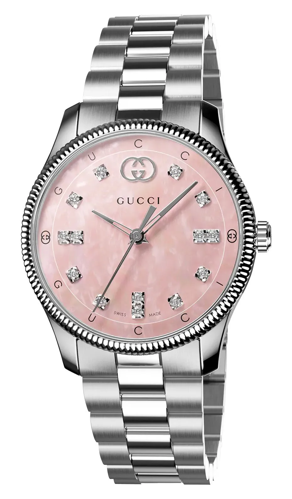 Gucci G-Timeless Stainless Steel Pink Mother-of-Pearl Dial Diamonds Quartz Womens Watch YA1265062