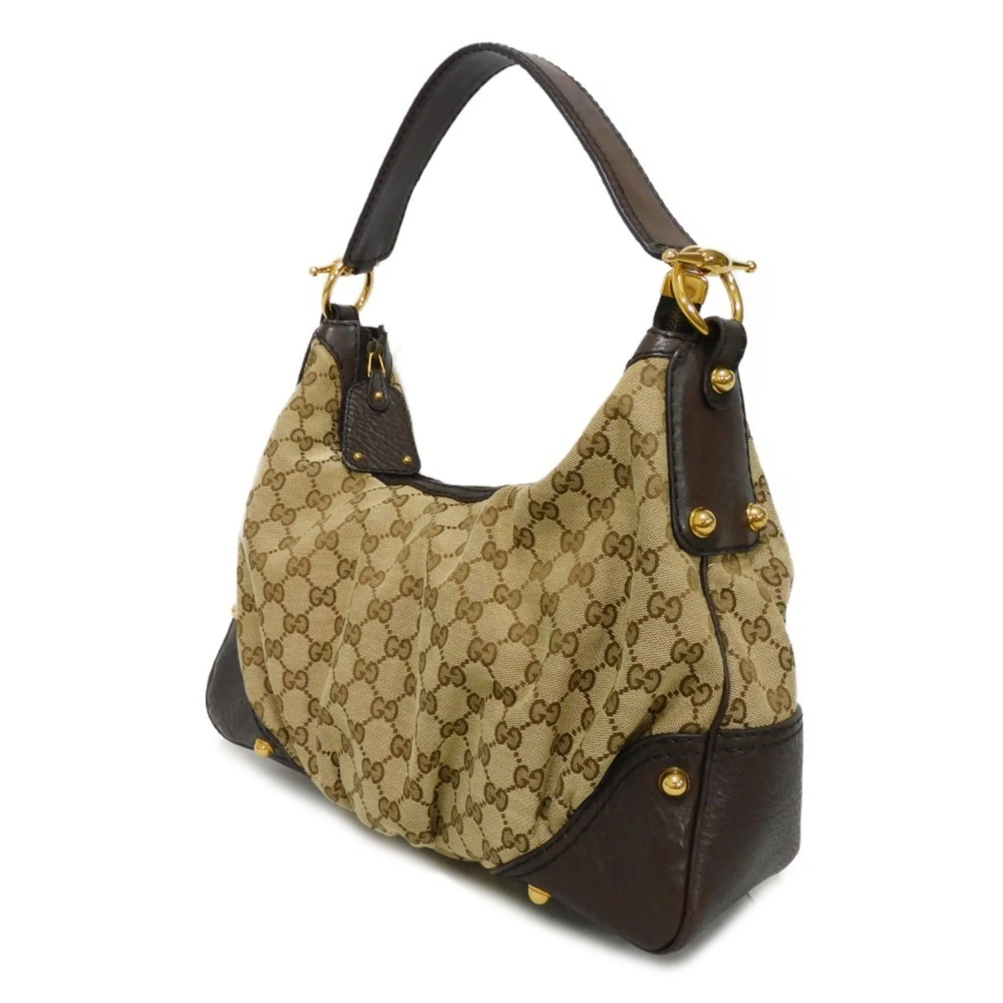 Gucci  Gg Canvas Leather Shoulder Bag (Pre-Owned)