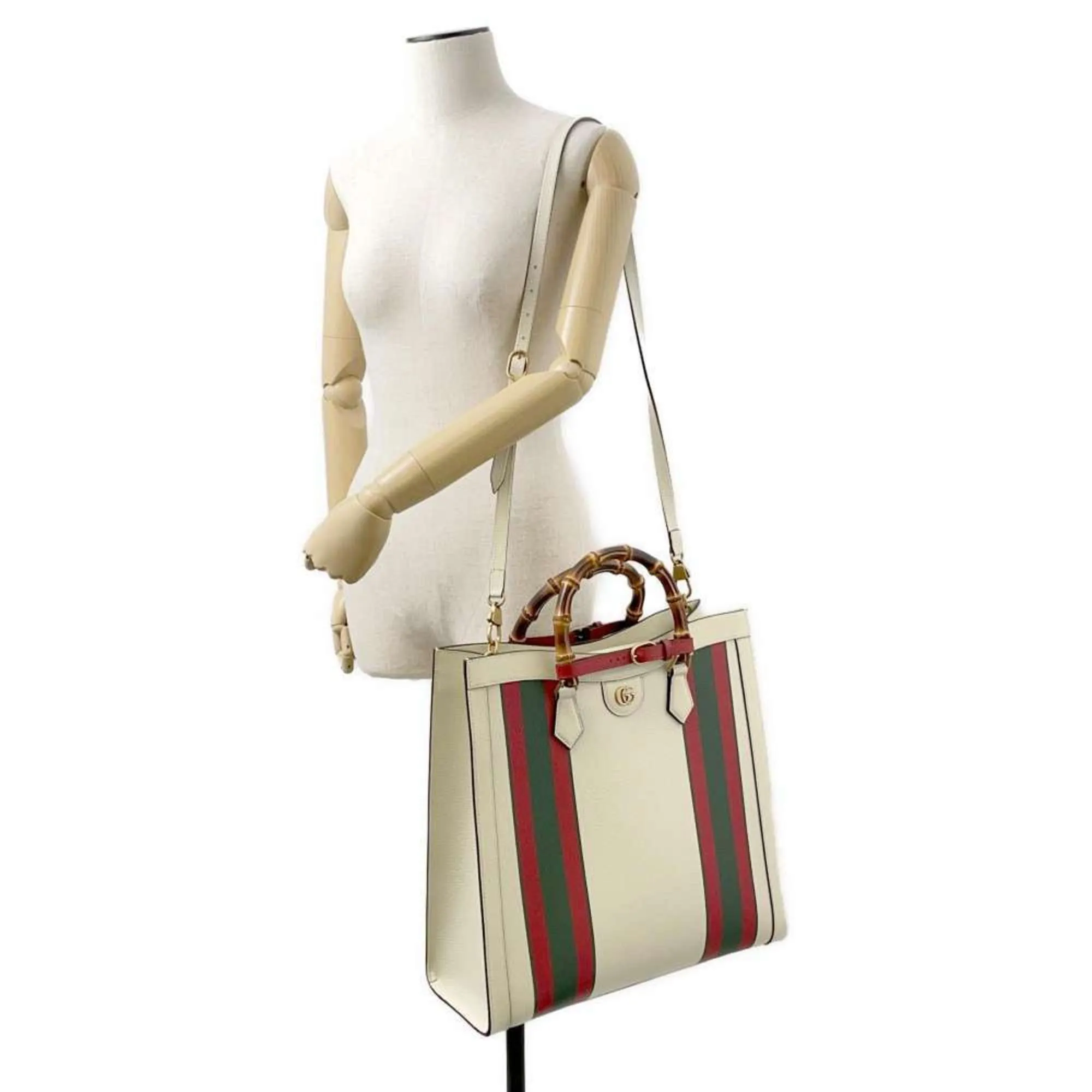 Gucci  ivory  Color Leather Shoulder Bag Tote Bag (Pre-Owned)