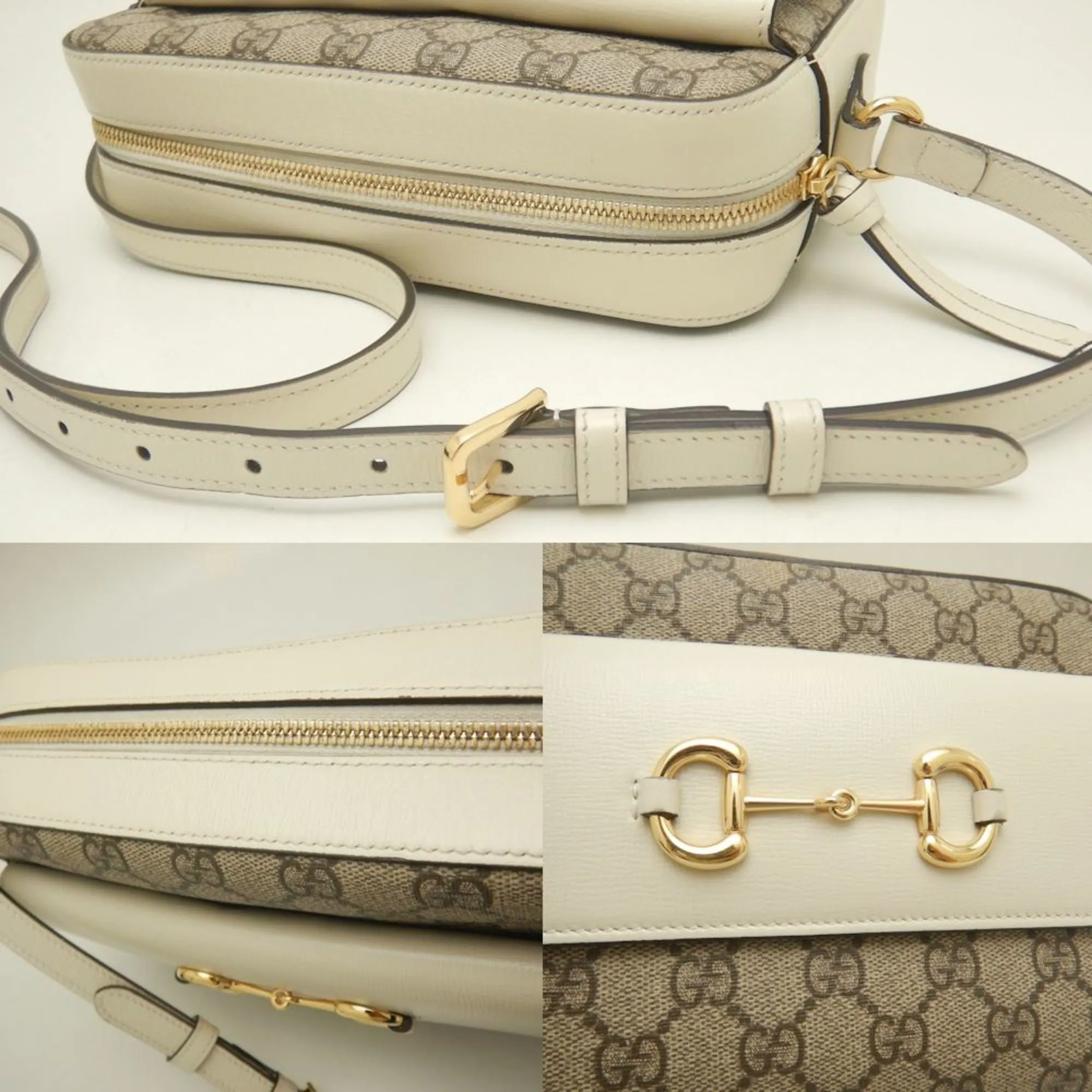 Gucci  ivory Gg Supreme Canvas Leather Shoulder Bag (Pre-Owned)