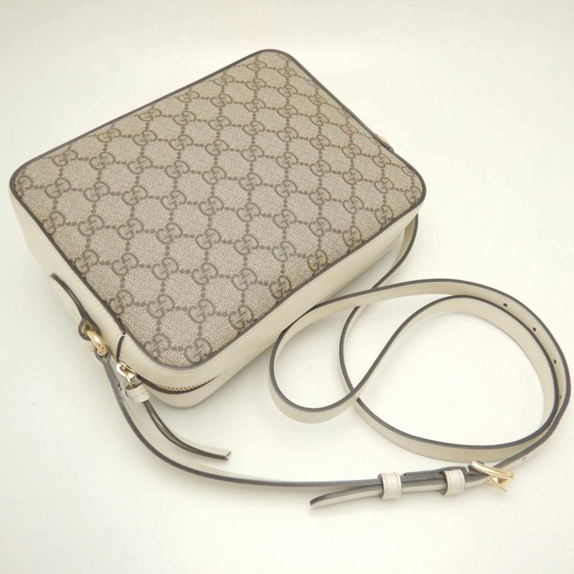 Gucci  ivory Gg Supreme Canvas Leather Shoulder Bag (Pre-Owned)