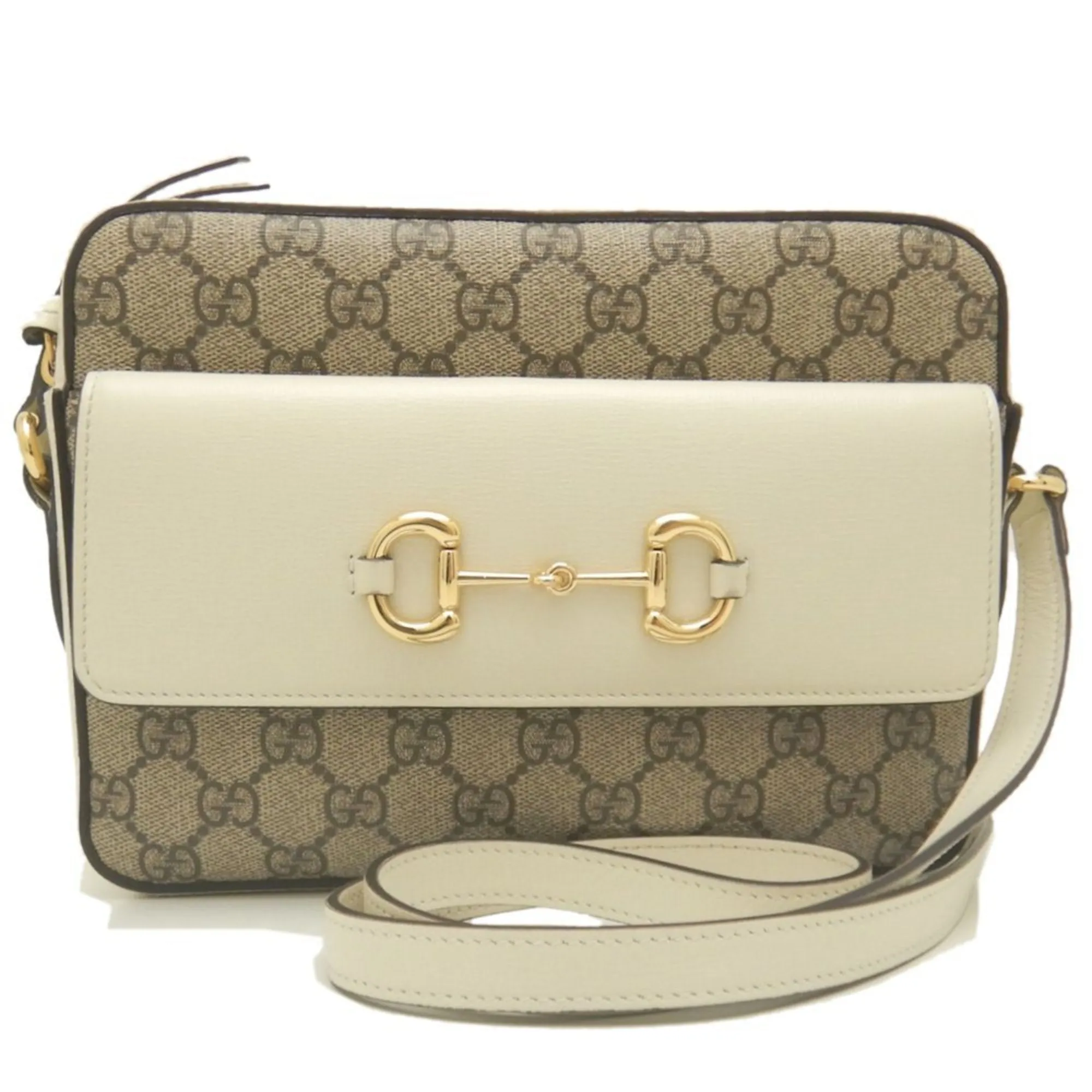 Gucci  ivory Gg Supreme Canvas Leather Shoulder Bag (Pre-Owned)