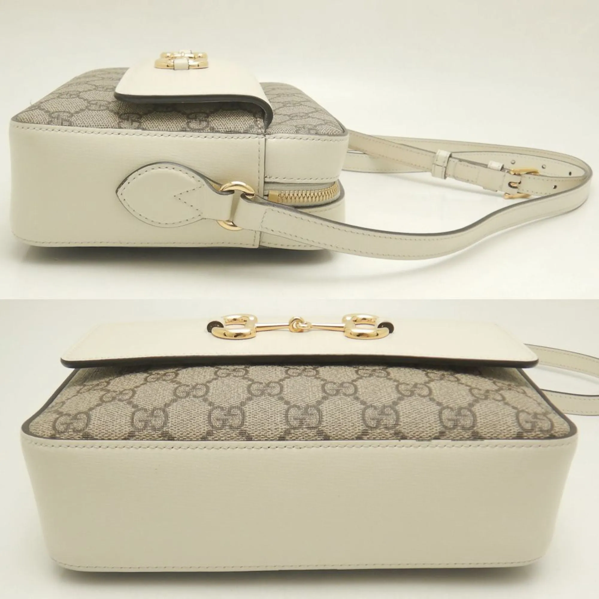 Gucci  ivory Gg Supreme Canvas Leather Shoulder Bag (Pre-Owned)