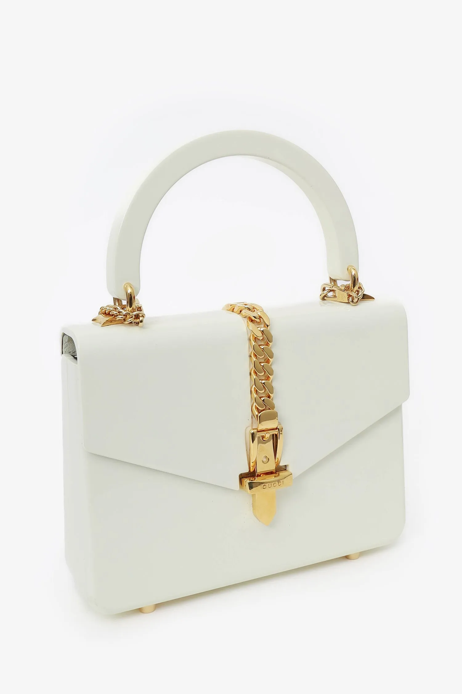 Gucci White Plexiglass \'Sylvie 1969\' Bag with Chain