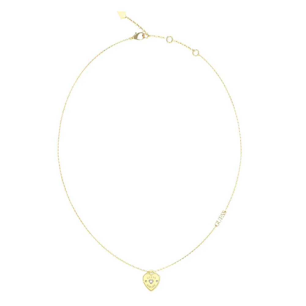 Guess Amore Crystal Heart Necklace - Gold Tone UBN05056YGT 