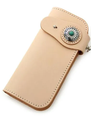 Handmade Beige Long Biker Wallets with Chain Cool Mens Leather Biker Chain Wallet Cyber Monday wallet sale