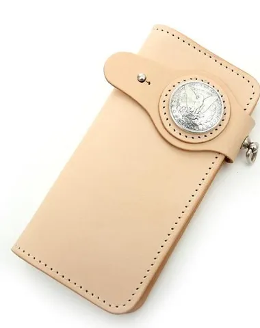 Handmade Beige Long Biker Wallets with Chain Cool Mens Leather Biker Chain Wallets Cyber Monday wallet sale