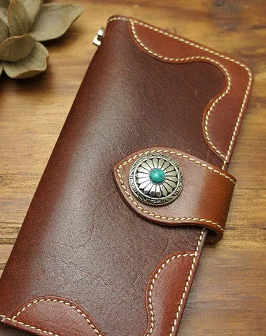 Handmade biker leather wallet with chain brown red brown Long wallet purse for men Wallet seasonal sale
