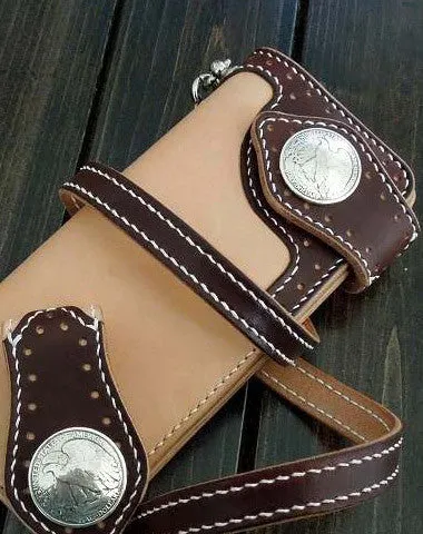 Handmade biker wallet beige coffee leather biker wallet chain bifold Long wallet for men Wallet seasonal sale