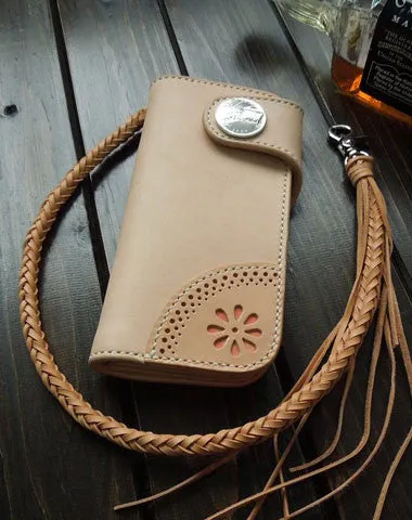 Handmade biker wallet chain beige leather bifold biker wallet Long wallet purse for men Wallet seasonal sale