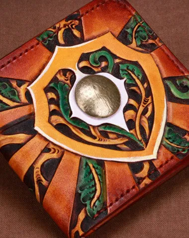 Handmade billfold leather Wallet on sale men tooled carved billfold Wallet on sale for him