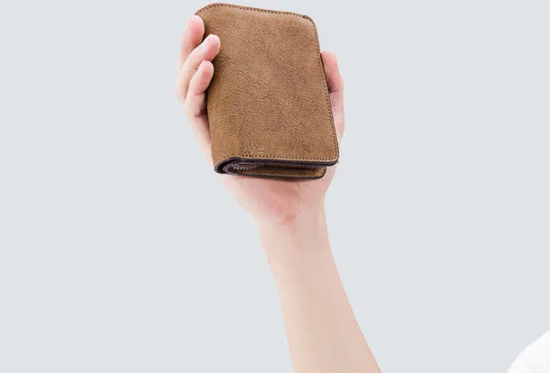 Handmade billfold wallet leather men zip multi cards vintage wallet for men
