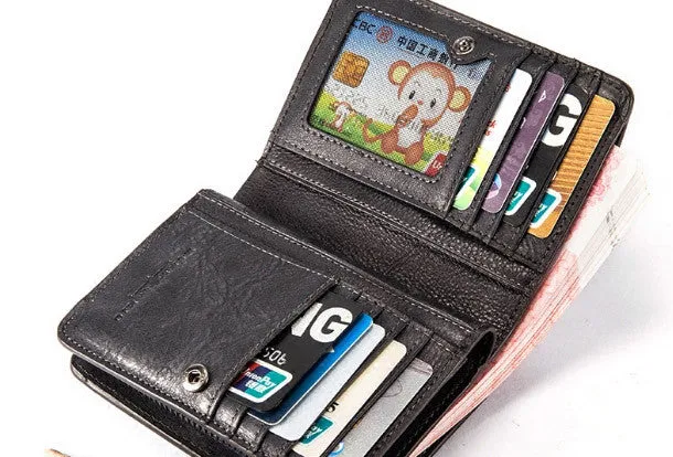 Handmade billfold wallet leather men zip multi cards vintage wallet for men
