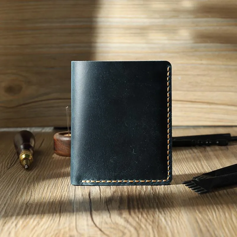 Handmade Blue Leather Mens Trifold Billfold Personalized Trifold Small Wallets on sale for Men