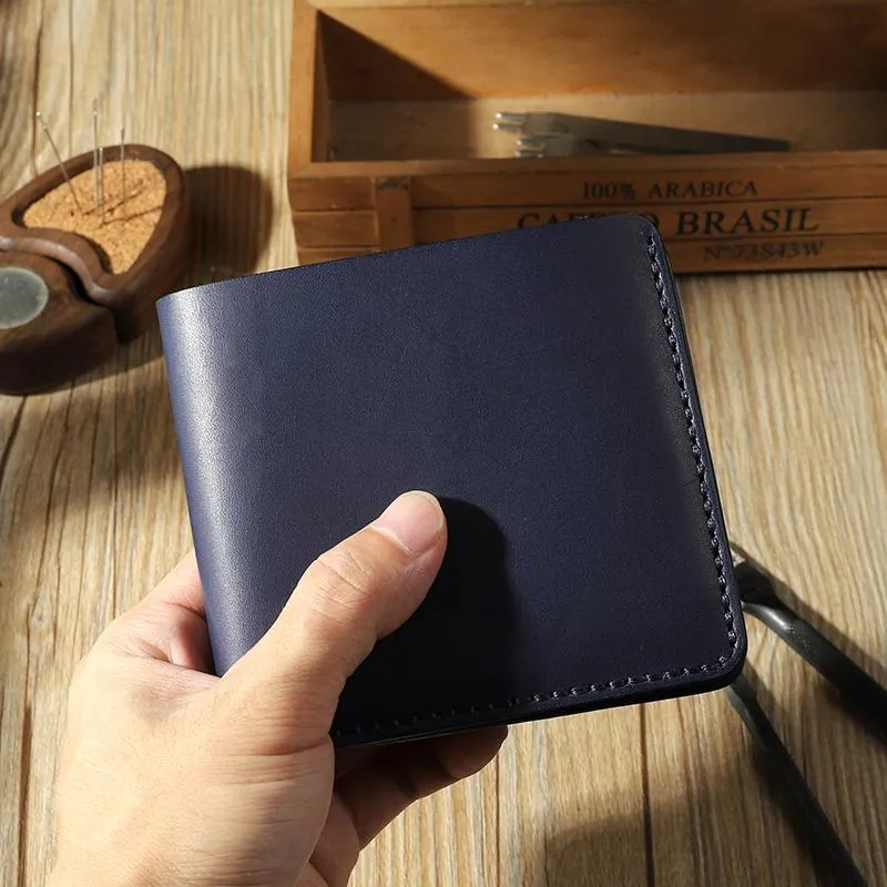 Handmade Blue Leather Trifold Billfold Wallet on sale Personalized Mens Trifold Wallets on sale for Men