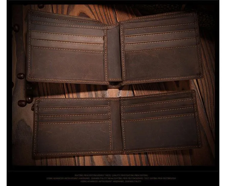 Handmade Brown Leather Mens Bifold Billfold Wallets With Coin Pocket Small Wallet for Men