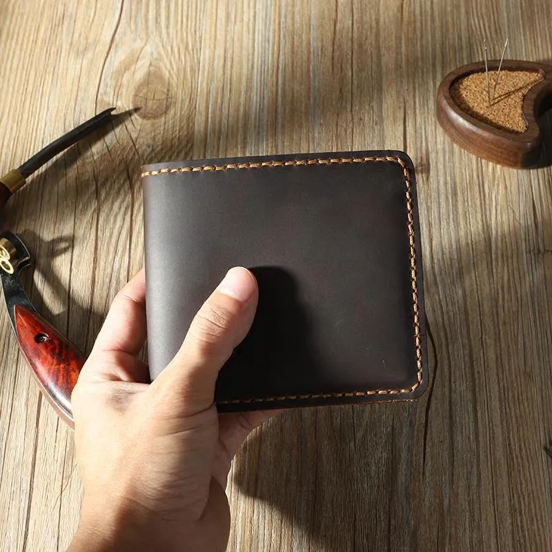 Handmade Coffee Leather Bifold Billfold Personalized Mens Bifold Wallet on sale for Men