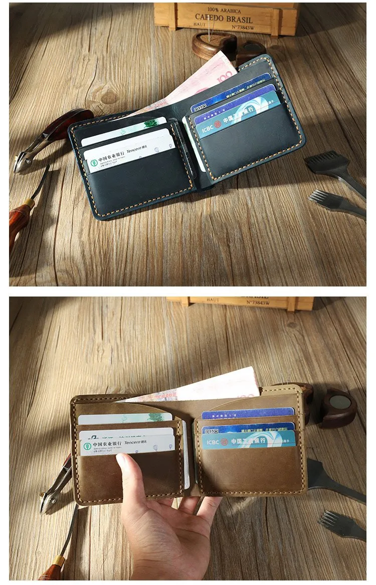 Handmade Coffee Leather Bifold Billfold Personalized Mens Bifold Wallet for Men