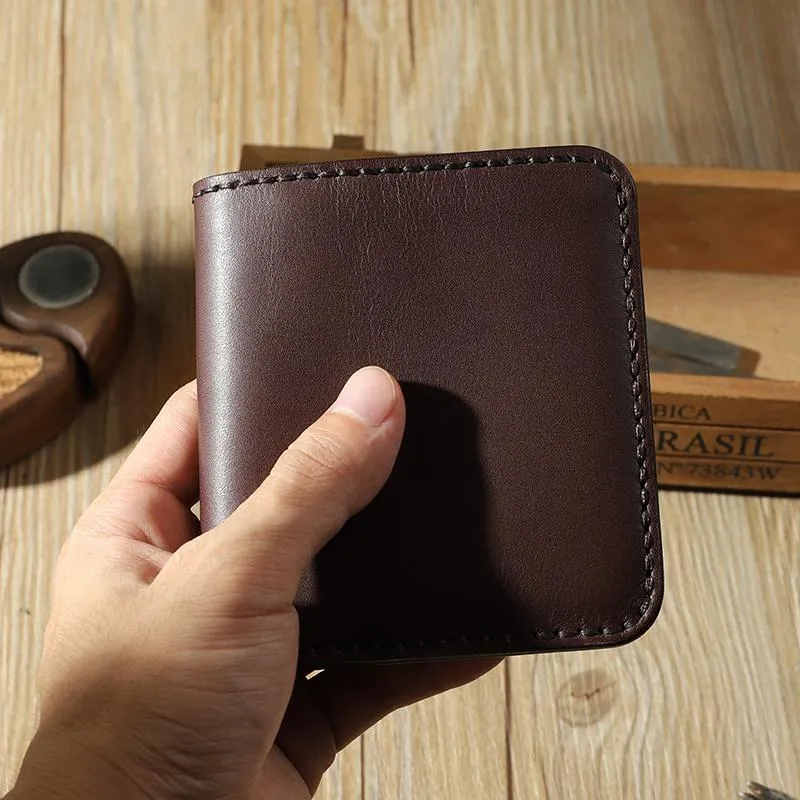 Handmade Coffee Leather Mens Billfold Wallets on sale Personalize Coffee Bifold Small Wallets on sale for Men