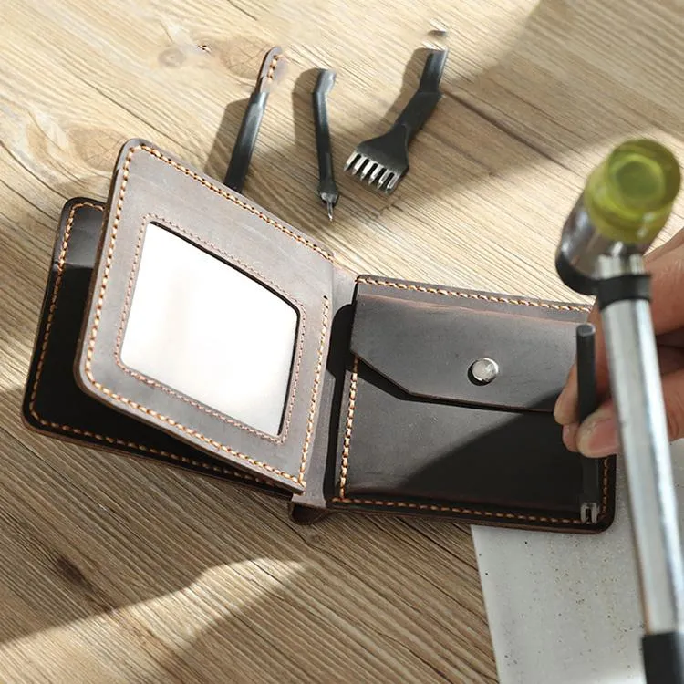 Handmade Coffee Leather Mens Trifold Billfold Wallet on sale Personalize Trifold Small Wallets on sale for Men