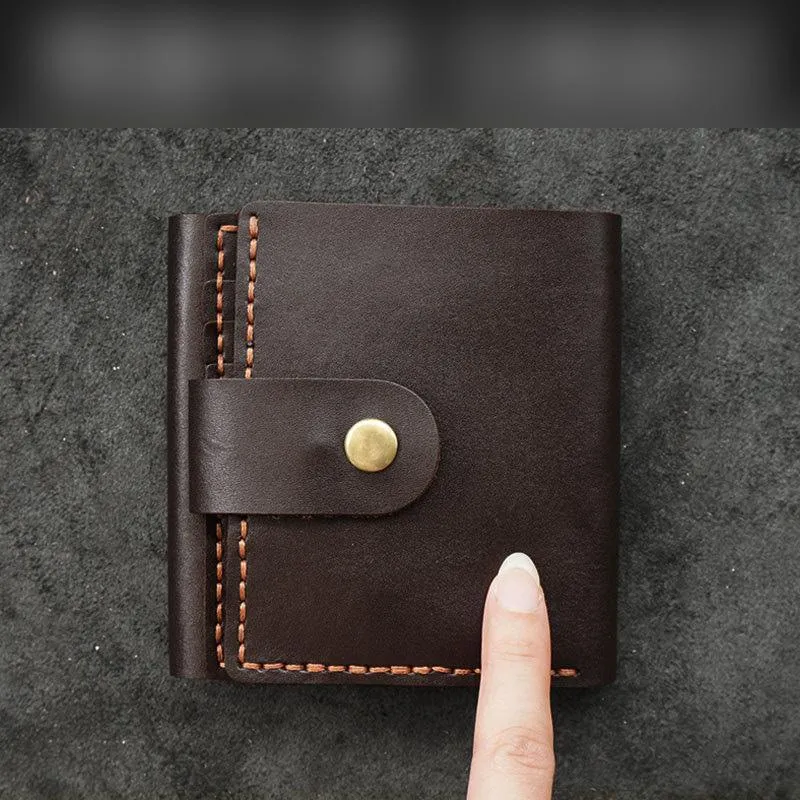 Handmade Coffee Leather Mens Trifold Billfold Wallet on sale With Coin Pocket Brown Small Wallet on sale for Men
