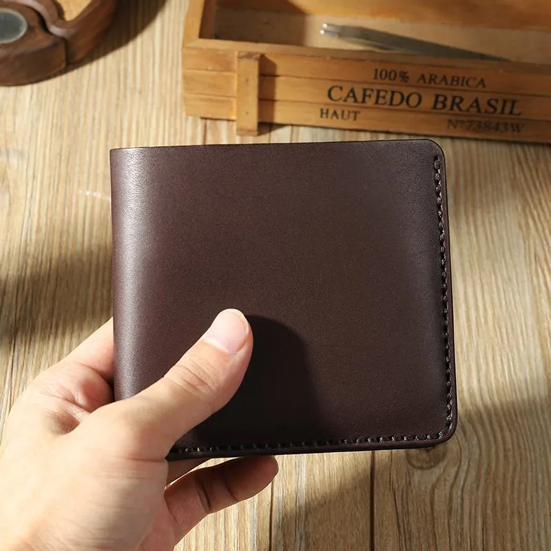 Handmade Coffee Leather Trifold Billfold Wallet on sale Personalized Mens Trifold Wallets on sale for Men