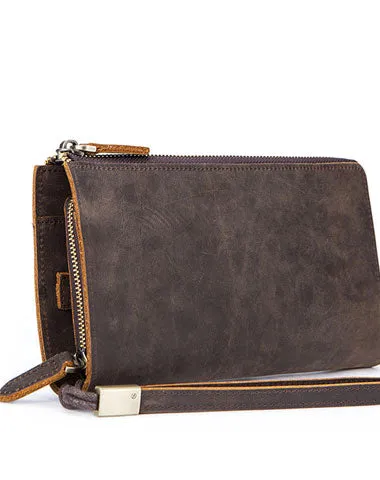 Handmade Genuine Leather Long Wallet Zip Bifold Wallet Purse Clutch Bag For Mens Cyber Monday wallet sale