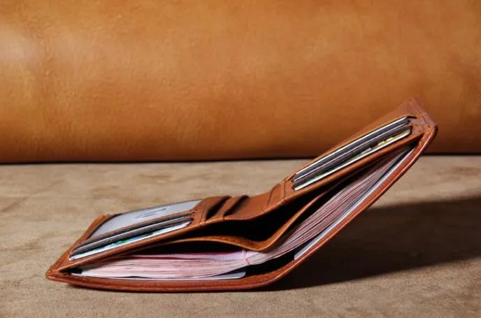 Handmade Genuine Leather Mens Cool Slim Leather Billfold Wallet Men billfold Wallets Bifold for Men