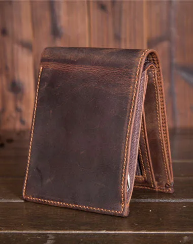 Handmade Genuine Leather Slim Wallet on sale Bifold billfold Wallet on sale Purse Bag For Mens