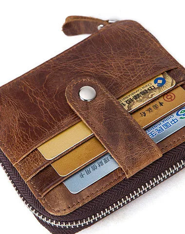 Handmade Genuine Leather Slim Zip Cards Wallet on sale billfold Wallet on sale Coin Purse Bag For Mens