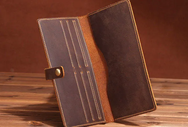 Handmade Genuine Leather Wallet Long Leather Wallet Bifold Wallet Bag For Mens