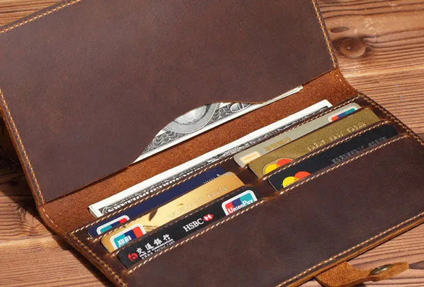 Handmade Genuine Leather Wallet Long Leather Wallet Bifold Wallet Bag For Mens