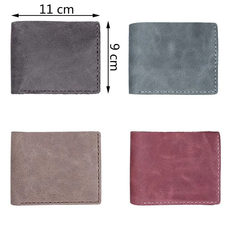 Handmade Khaki Leather Mens Bifold Billfold Wallets Slim Khaki Small Wallet for Men