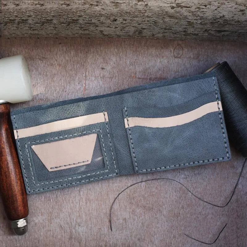 Handmade Khaki Leather Mens Bifold Billfold Wallets Slim Khaki Small Wallet for Men