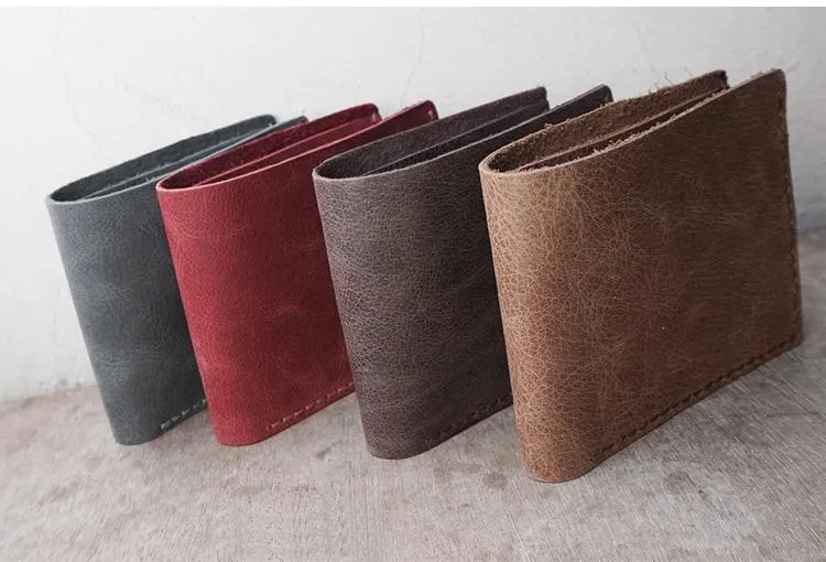 Handmade Khaki Leather Mens Bifold Billfold Wallets Slim Khaki Small Wallet for Men