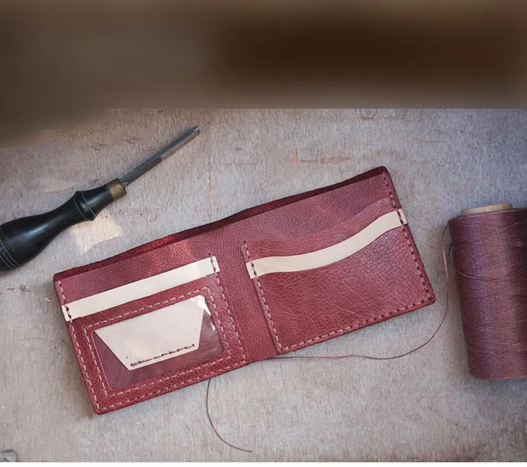 Handmade Khaki Leather Mens Bifold Billfold Wallets Slim Khaki Small Wallet for Men