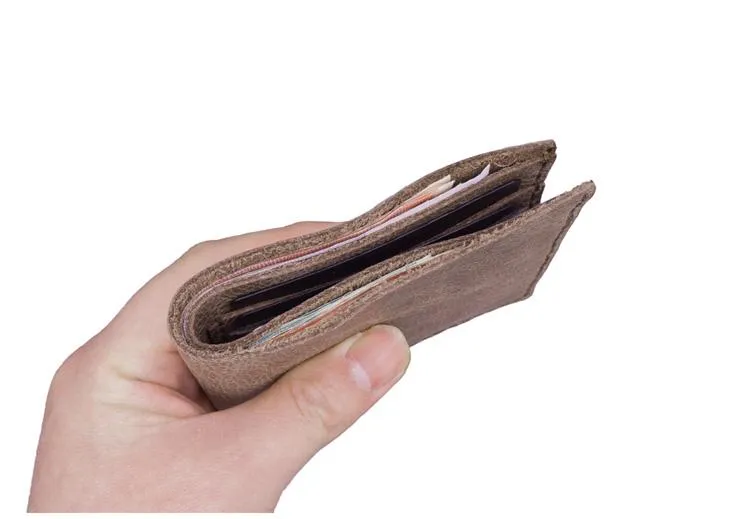 Handmade Khaki Leather Mens Bifold Billfold Wallets Slim Khaki Small Wallet for Men