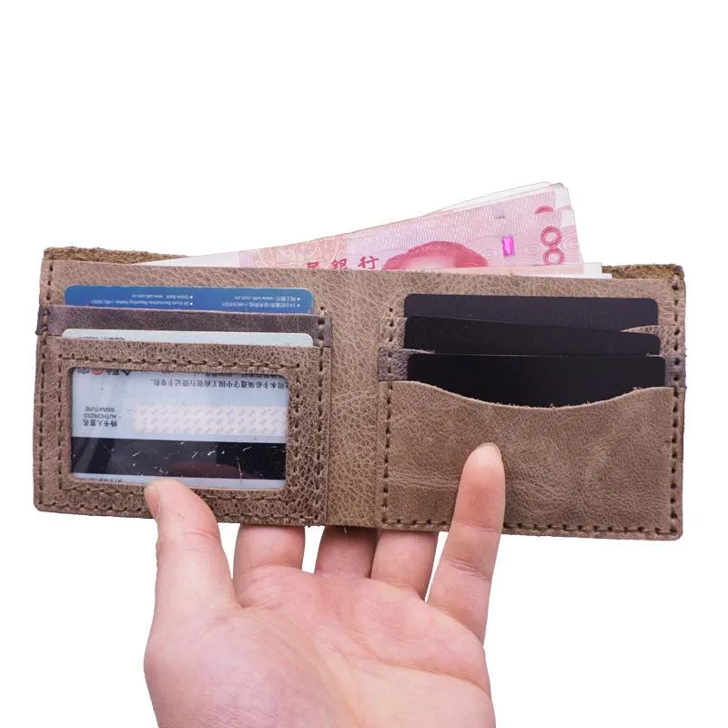 Handmade Khaki Leather Mens Bifold Billfold Wallets on sale Slim Khaki Small Wallet on sale for Men