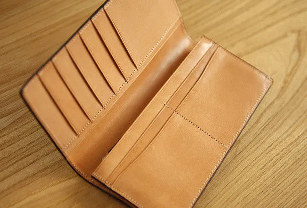Handmade knit vintage leather clutch bag long wallet multi ID card holders slots for men