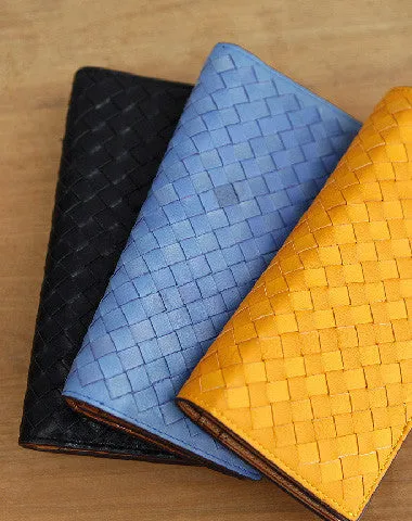 Handmade knit vintage leather clutch bag long wallet multi ID card holders slots for men Cyber Monday wallet sale