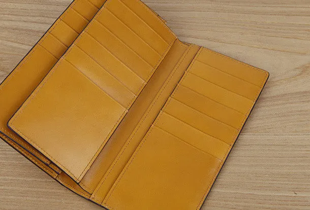 Handmade knit vintage leather clutch bag long wallet multi ID card holders slots for men