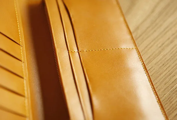 Handmade knit vintage leather clutch bag long wallet multi ID card holders slots for men