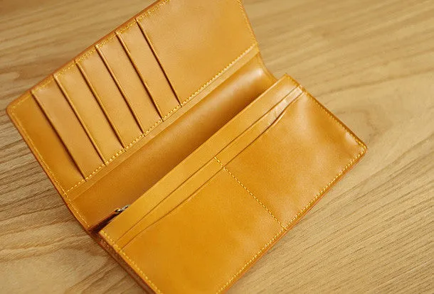 Handmade knit vintage leather clutch bag long wallet multi ID card holders slots for men