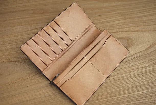Handmade knit vintage leather clutch bag long wallet multi ID card holders slots for men