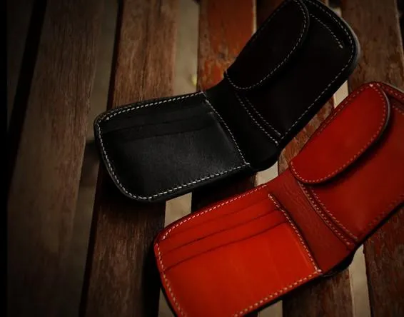 Handmade Leather Bifold Mens Small Wallet Cool Slim Wallet billfold Wallet for Men