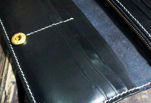 Handmade leather Biker trucker long Megadeth skull wallet leather men Black Carved Tooled wallet