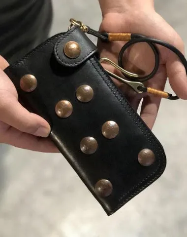 Handmade Leather Biker Wallet Long Mens Cool Chain Wallet Trucker Wallet with Chain Cyber Monday wallet sale
