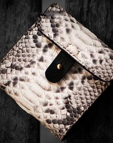 Handmade Leather Boa Skin Tooled Mens billfold Wallet on sale Cool Small Wallet on sale for Men