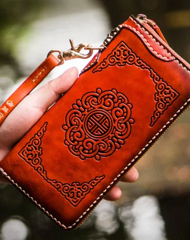 Handmade leather brown biker wallet clutch zip long wallet leather men phone Cyber Monday wallet sale