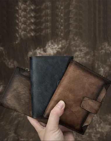 Handmade Leather Brown Men's Zipper Small billfold Wallet on sale Bifold Wallet on sale Card Wallet on sale For Men